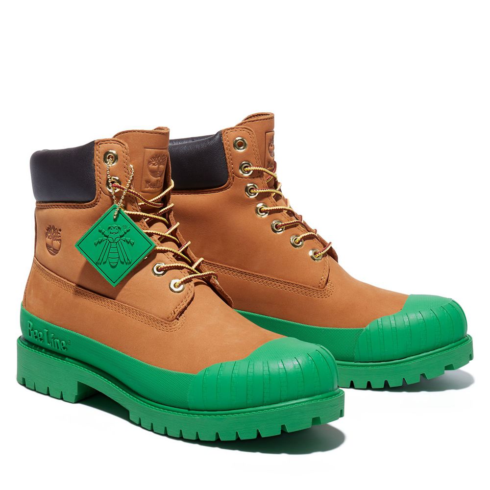 Bototos Timberland Hombre 6-Inch Bee Line X Waterproof Rubber Toe Marrones/Verde - Chile KOF-137640